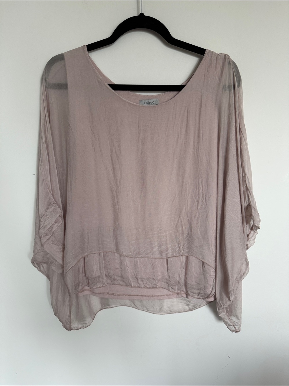 Lara G Made in Italy Sheer Silk Blend Blouse Dusty Pink Size M